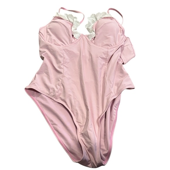 Pink Lace Trim women’s One Piece swimsuit - Picture 15 of 15